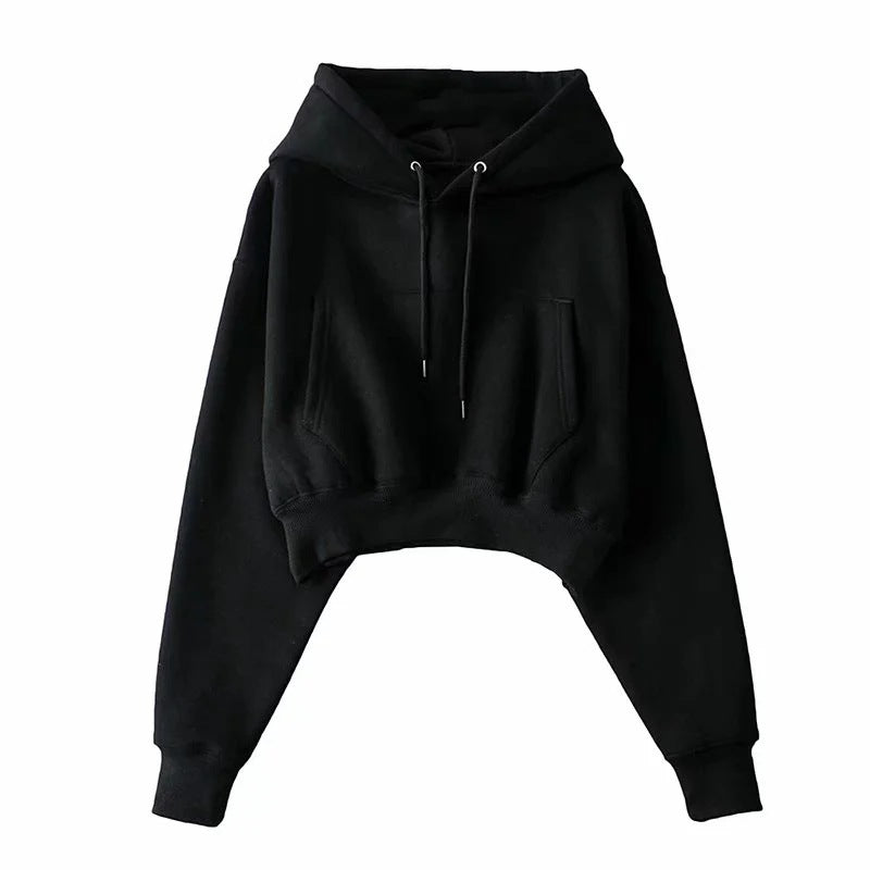 Women Hoodie Fleece-lined Hot Girl Loose Solid Color