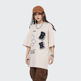 After Prom Shirt Shirt round Neck Cotton Casual T-shirt Pattern Patch Embroidered Half Sleeve Top