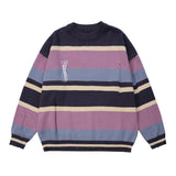 Men Sweater Striped Sweater Loose Leisure Ripped