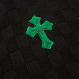 Men Sweater Cross Embroidered Ripped Plaid Jacquard Knitted Sweater