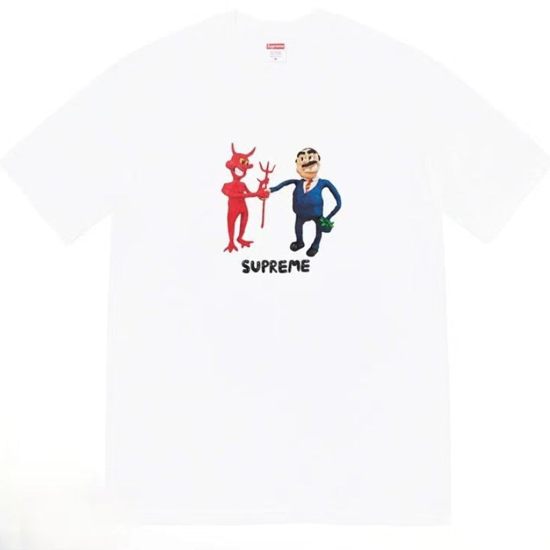Supreme Men's Alphabet Cartoon Printed Cotton T-shirt Couple