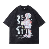 Men T-Shirt Retro Cartoon Printed Small Neckline