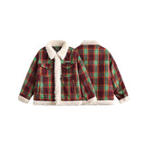 Unisex Coat Vintage Plaid Berber Fleece Coat Loose