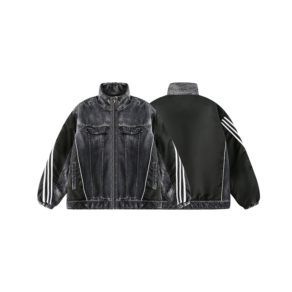 Unisex Coat Stitching Quilted Denim Coat Couple