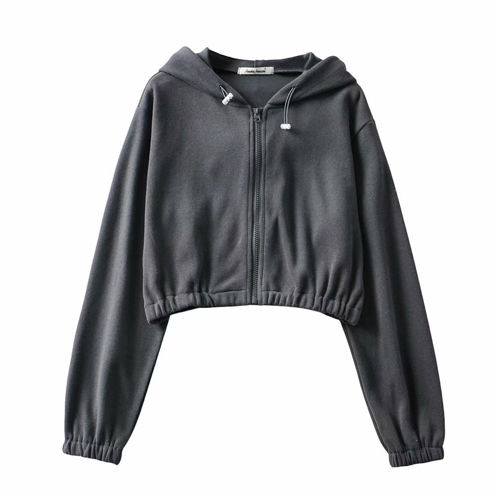 Women Hoodie Retro Loose-Fitting Cropped Casual