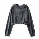 Women Hoodie Retro Loose-Fitting Cropped Casual