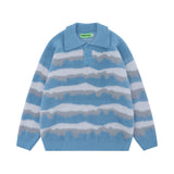 Men Sweater Stripes Lapel Knitwear Velvet
