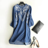 Women Dresses Summer Embroidery Loose Denim Dress