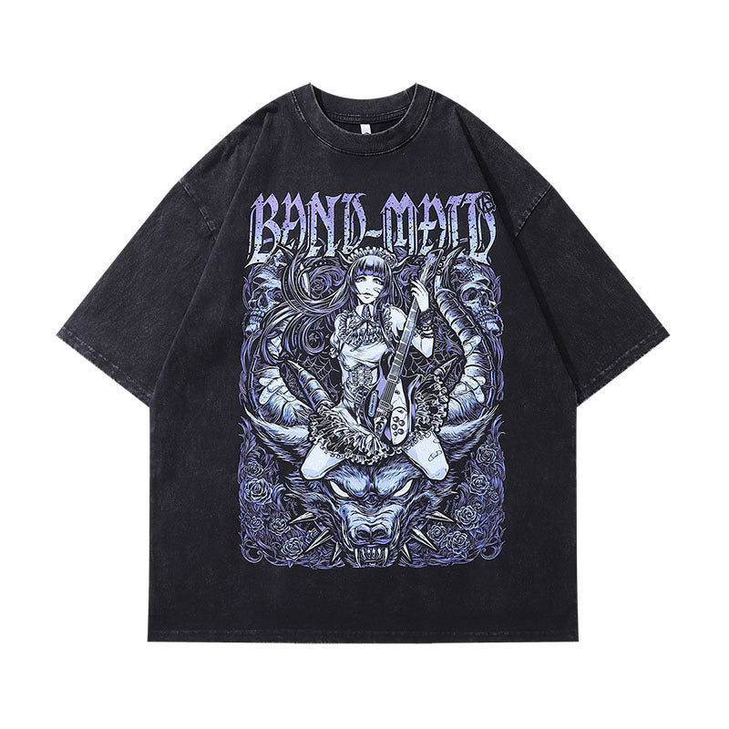 Men T-Shirt Retro Cartoon Printed Small Neckline