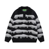 Men Sweater Stripes Lapel Knitwear Velvet