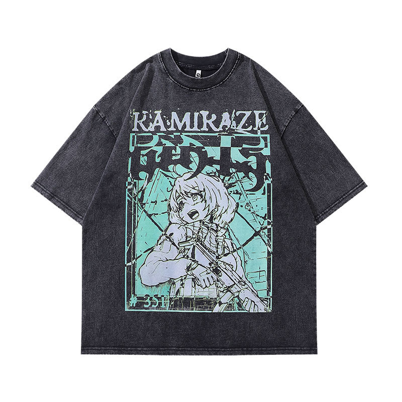 Men T-Shirt NBA Star Cartoon Print Distressed