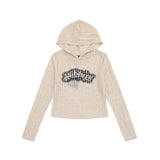 Long Sleeved Vintage Knitted Short Hood Top