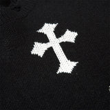 Men Sweater Cross Crocheted Ripped Sweater Loose