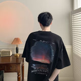 Men T Shirt Sunset Landscape Painting Pure Cotton Vibe