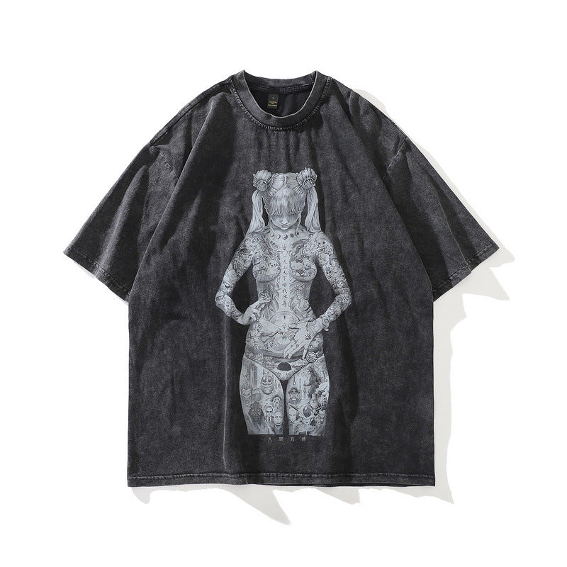 Men T-Shirt Alien Print Loose Couple