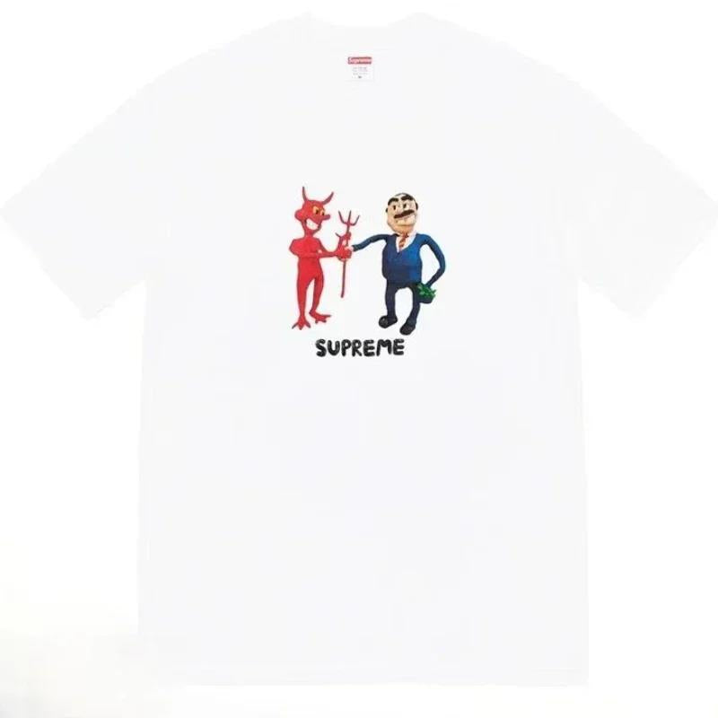 Supreme Men's Alphabet Cartoon Printed Cotton T-shirt Couple
