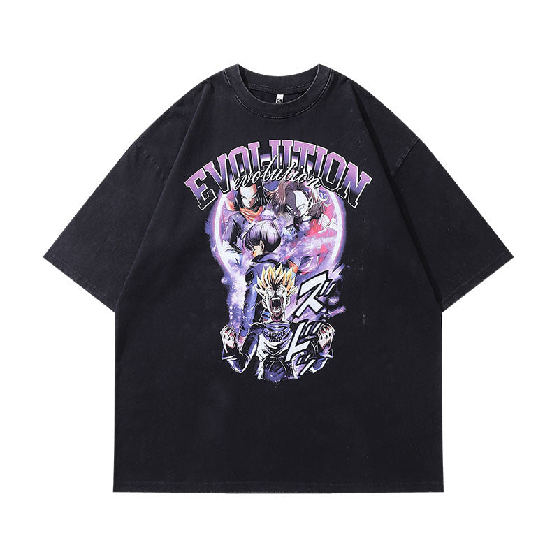 Men T-Shirt Retro Cartoon Printed Small Neckline