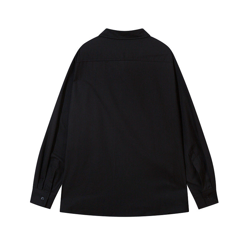 Long Sleeve Shirt Irregular Necklace Oversize Solid Color
