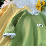 Men T Shirt Waffle Fake Two-Piece Loose