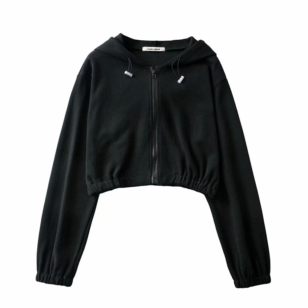 Women Hoodie Retro Loose-Fitting Cropped Casual