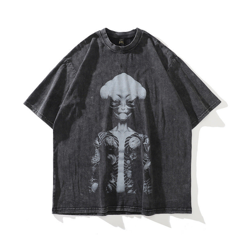 Men T-Shirt Alien Print Loose Couple