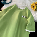 Men T Shirt Waffle Fake Two-Piece Loose