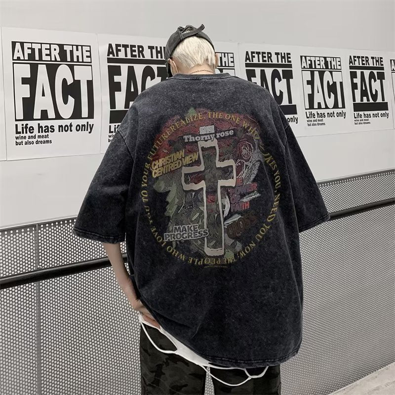 Men T Shirt Vintage Dirty Pink Heavy Cotton