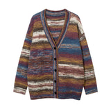 Men Sweater Striped Yarn-Dyed V-neck Cardigan Sweater Couple