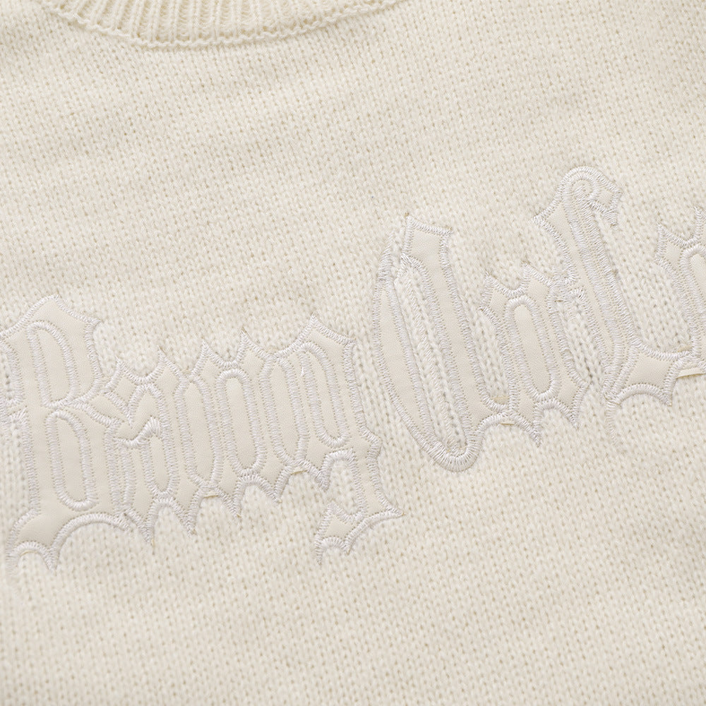 Men Sweater Simple Handmade Ripped round Neck Sweater Loose