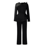 Women Co-Ords Long Sleeve Temperament Mesh Stitching Jumpsuit