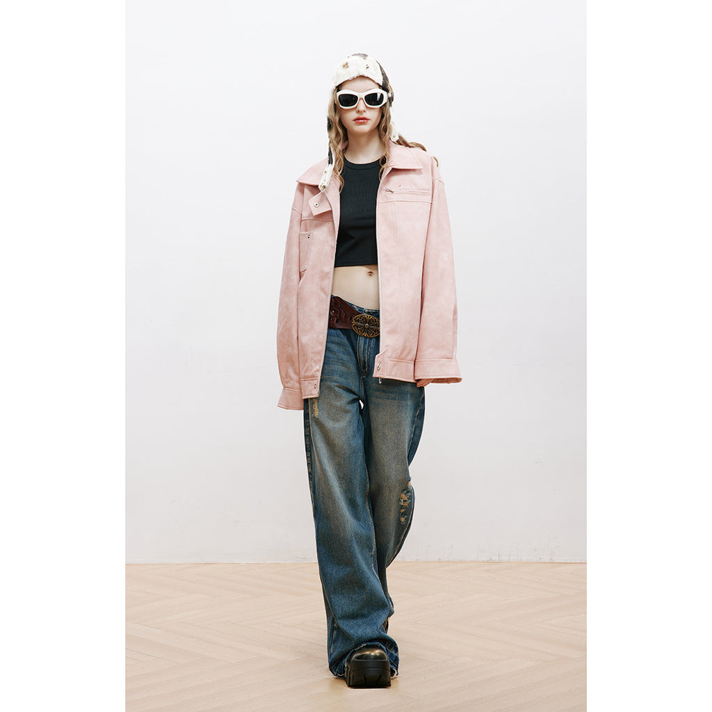 Unisex Pu Jacket Loose Motorcycle Jacket Cool Handsome