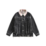 Unisex Coat Plaid Denim Jacket for Winter