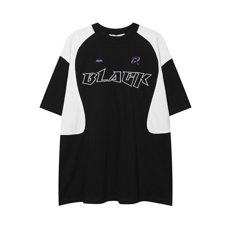 After Prom Shirt Summer Sports Gray T-shirt Men's Color Block Embroidery round Neck Short Sleeve