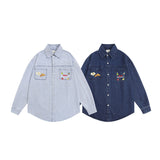Long Sleeve Shirt Retro College Style Embroidery Distressed