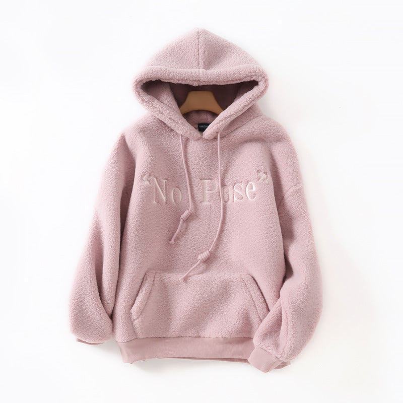 Women Hoodie Lamb Wool Loose Thick