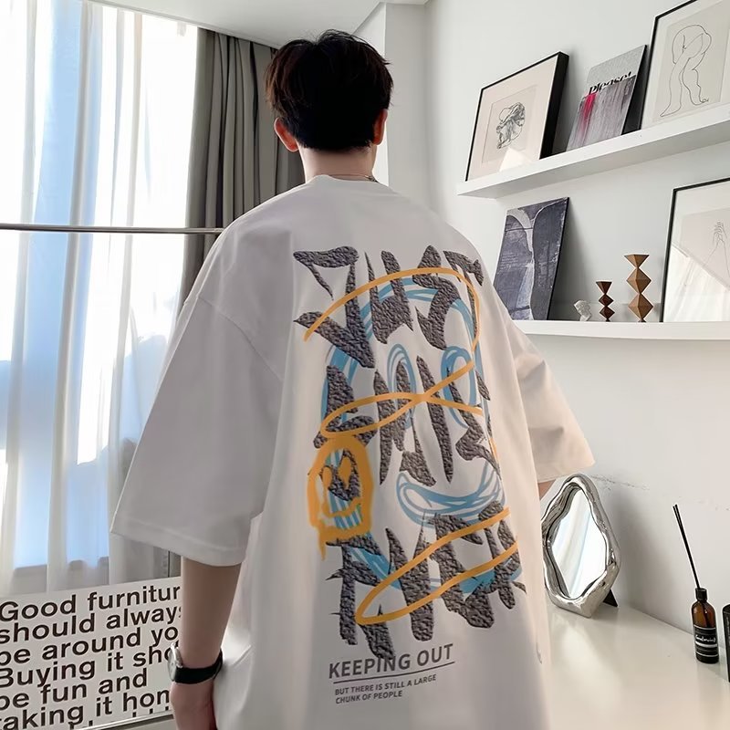 Men T Shirt Summer Graffiti Printing Loose Cotton