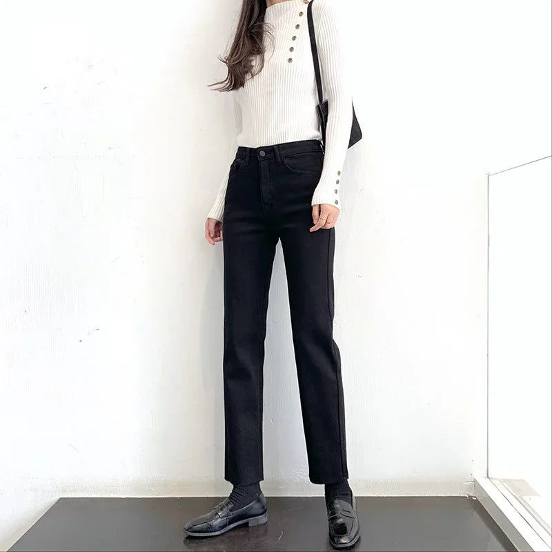 Women Jeans Fleece-lined Slim-Fitting Ankle Length Trousers