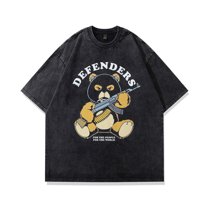 Men T-Shirt Bear Print Distressed