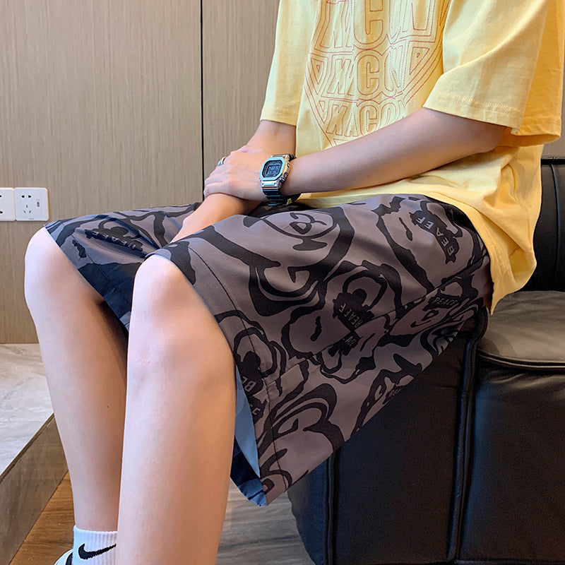 Men Beach Shorts Bear Print Summer Casual Loose Sports