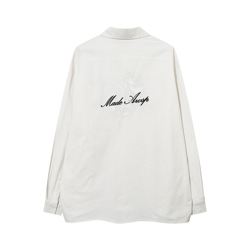 Long Sleeve Shirt Rose Embroidery Baggy Coat