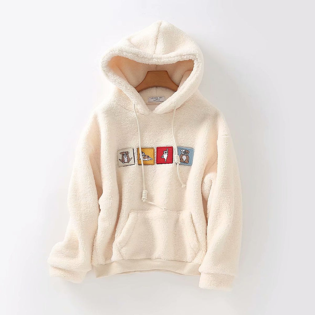 Women Hoodie Lambswool Fleece-lined Thick Loose