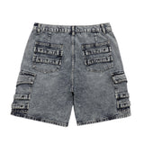 Men Shorts Patchwork Denim Shorts Distressed Multi-Pocket
