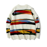 Men Sweater Striped Knitted Sweater Loose round Neck