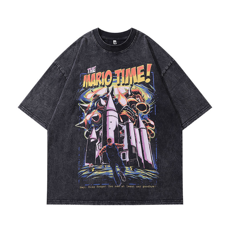 Men T-Shirt NBA Star Cartoon Print Distressed