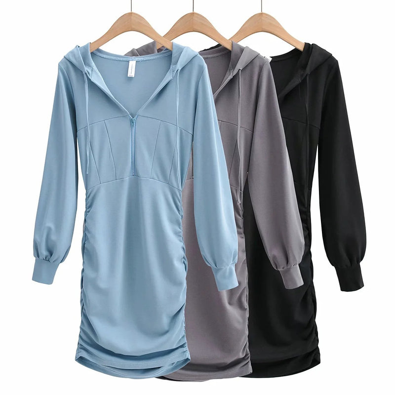 Women Dresses Waist-Tight Zipper Pleated Hip Skirt