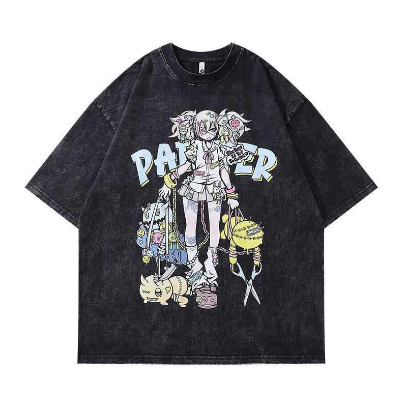 Men T-Shirt Dragon Ball Printing Distressed Idle Style