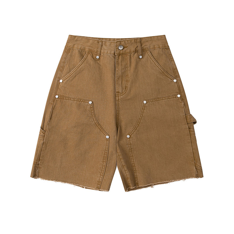 Men Shorts Summer Solid Color Collage Straight Denim Shorts