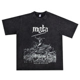 Rock Star T Shirt Mgla Band Washed Distressed T-shirt Short Sleeve Loose Cotton Men and Women