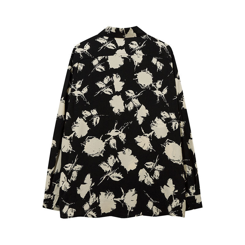 Long Sleeved Shirt Floral Full Printed Loose Thin