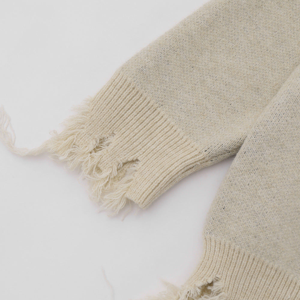 Men Sweater Spider Web Printed Sweater Loose Niche Ripped Knitted Sweater